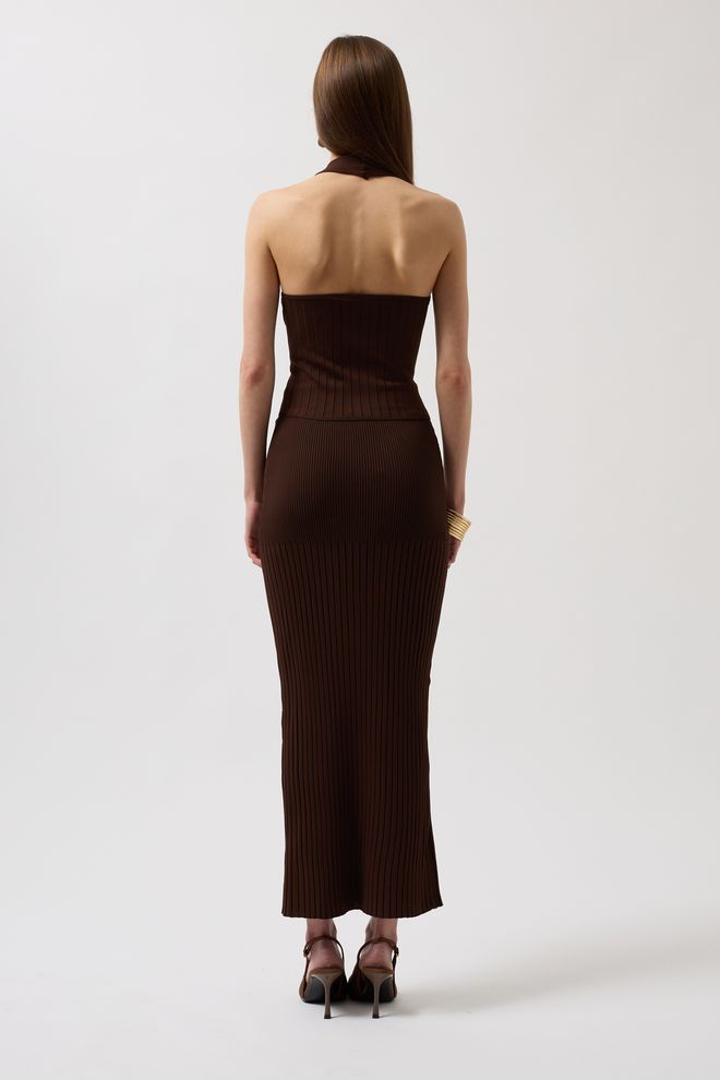 Black Fashion High Waist Textured Skirt Brown Wholesale Clothing 4