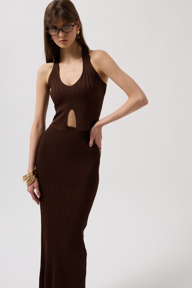 Black Fashion High Waist Textured Skirt Brown Wholesale Clothing Birthday