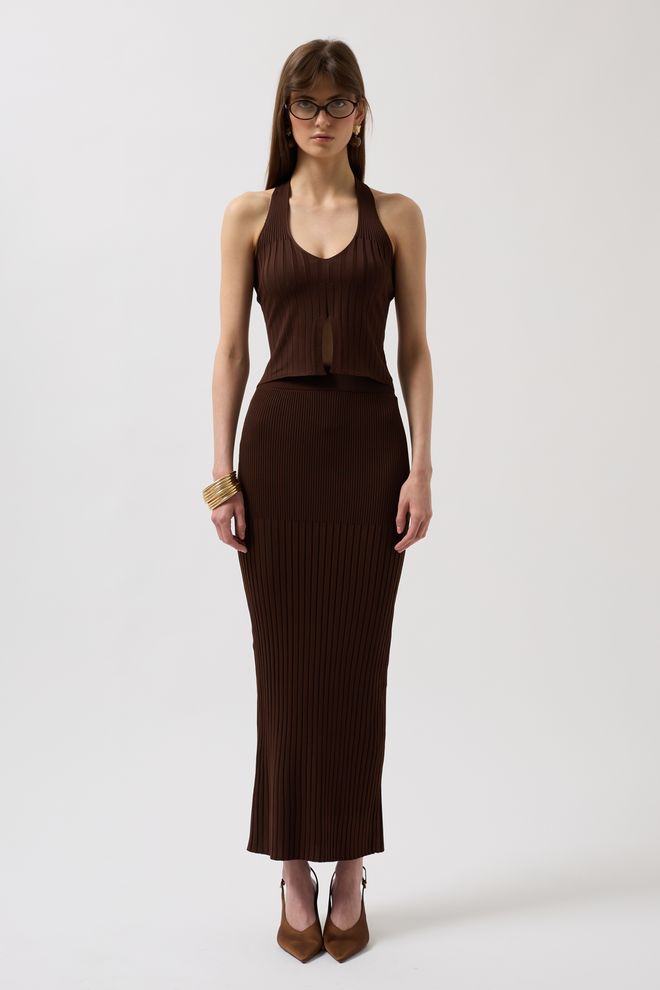 Black Fashion High Waist Textured Skirt Brown Wholesale Clothing Polyester