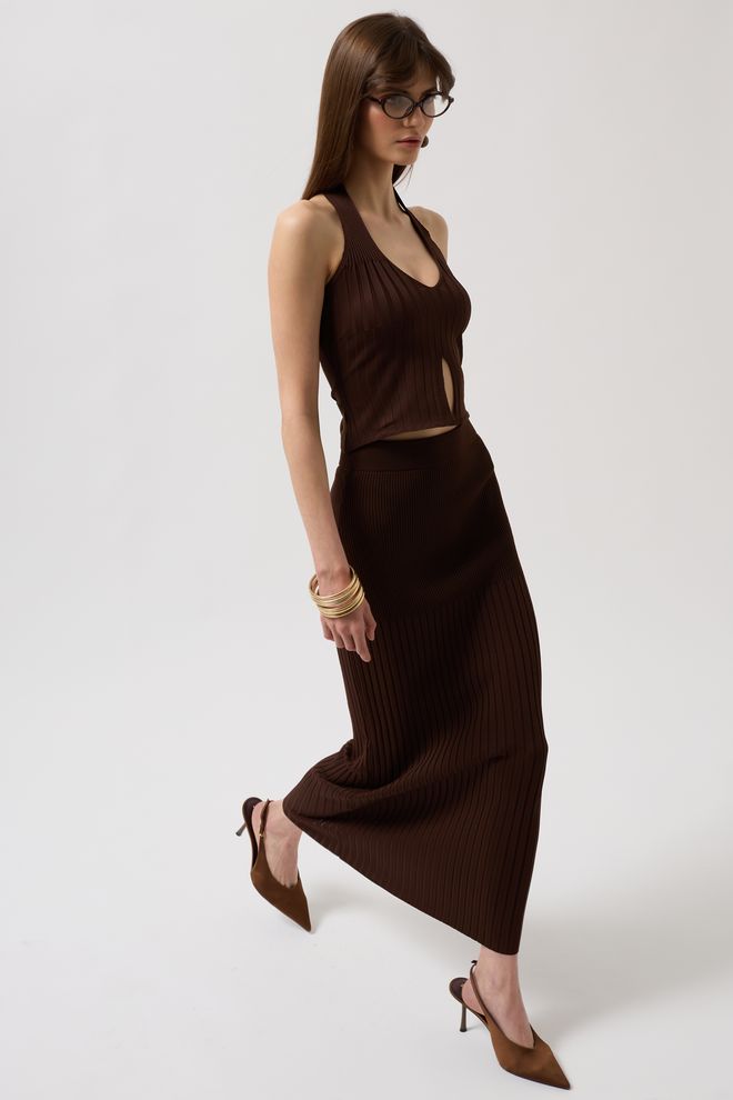 Black Fashion High Waist Textured Skirt Brown Wholesale Clothing Summer