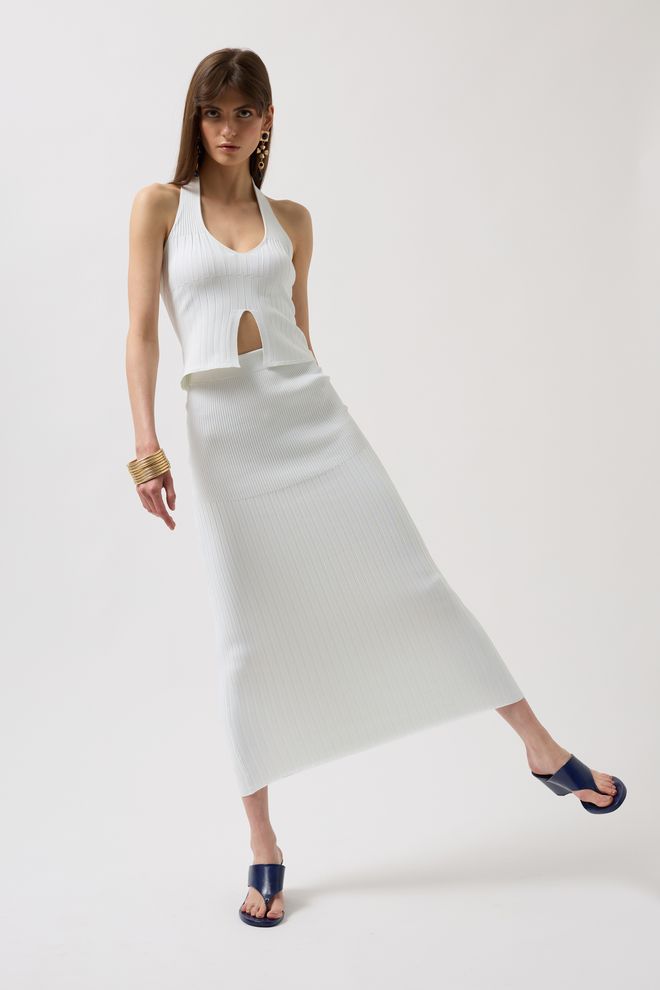 Black Fashion Текстурирана Пола С Висока Талия Бяла Дрехи на едро Небрежен