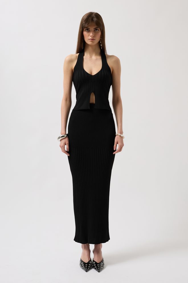 Black Fashion Textúrovaná Sukňa S Vysokým Pásom Čierna Veľkoobchod s oblečením Polyester