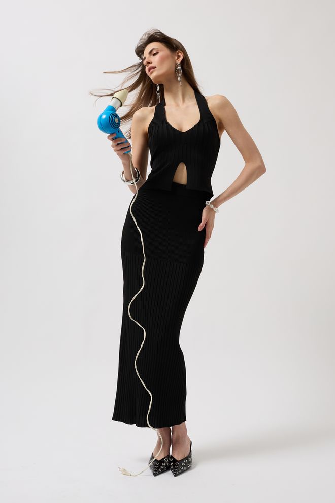 Black Fashion Teksturirana Suknja Visokog Struka Crna Veleprodaja odjeće Ležerni