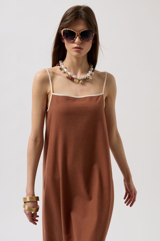 Black Fashion Lininė Maxi Suknelė Su Juostelėmis Ruda Didmeninė prekyba drabužiais Kokteilinė