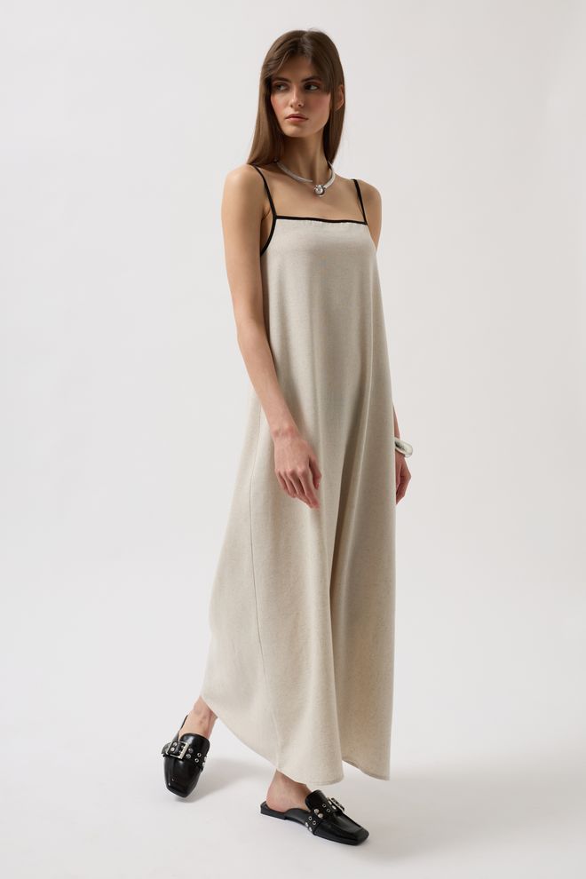 ESPADA Robe Beige Fine À Bretelles Avec Encolure Carrée Et Mancherons Vêtements en gros Décontracté