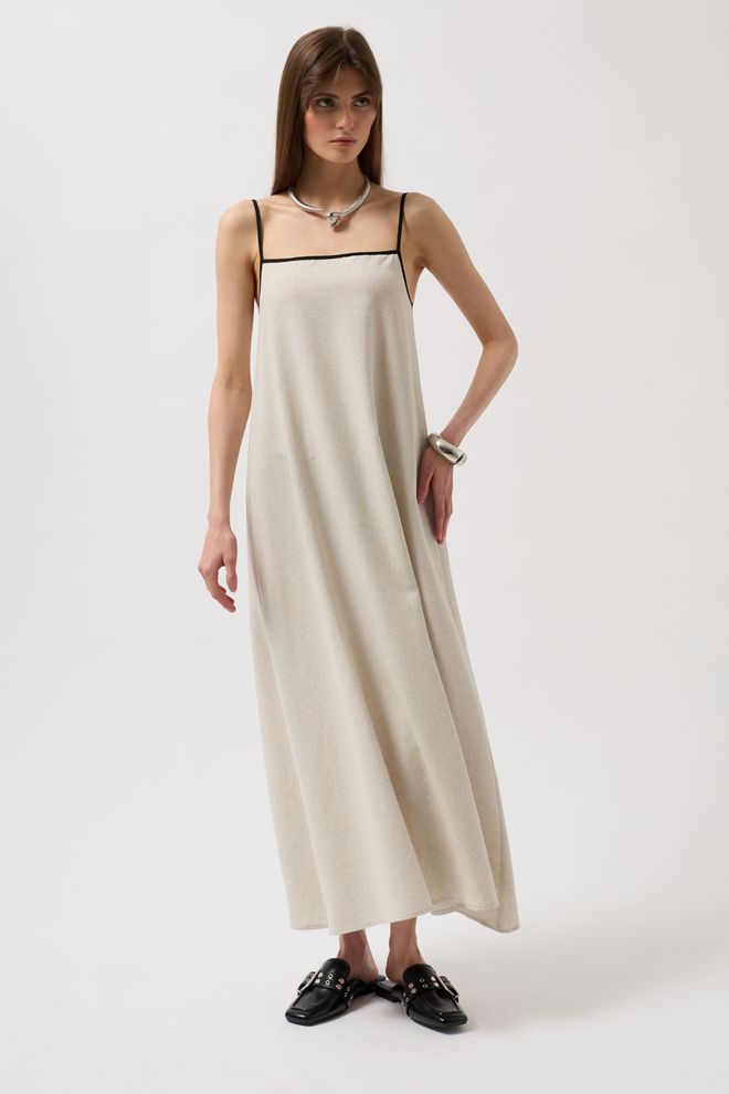 ESPADA Беж Слип Хаљина Са Квадратним Изрезом И Капа Рукавима Велепродаја одеће Памук