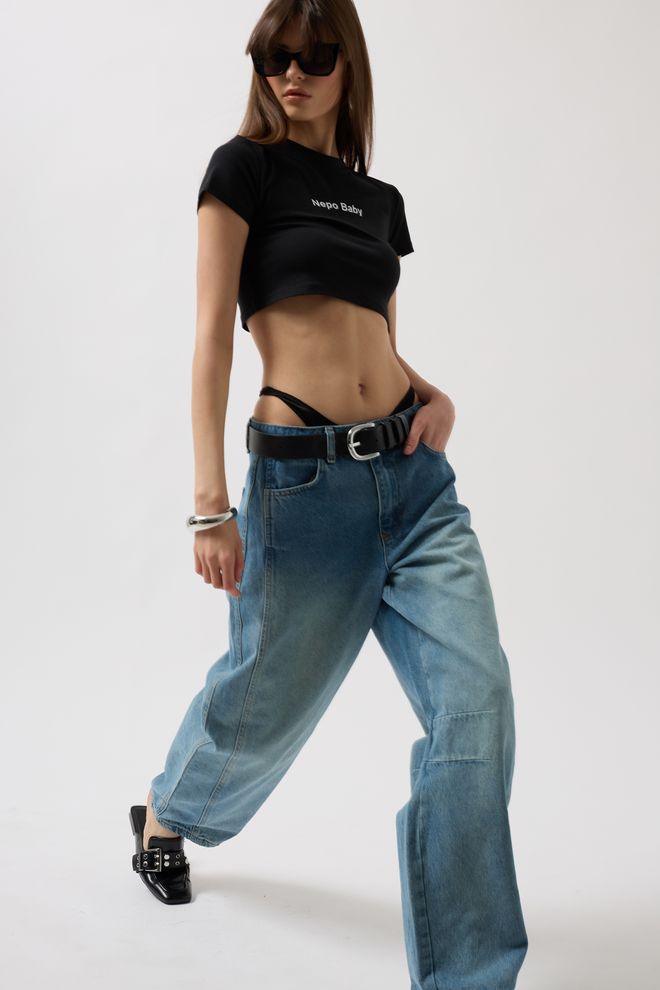 Black Fashion Широкие Джинсы Sching Detail Синие Оптовая продажа одежды Повседневный
