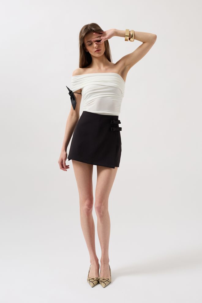 Black Fashion Mini Suknja S Detaljima Mašne Crna Veleprodaja odjeće Ležerni