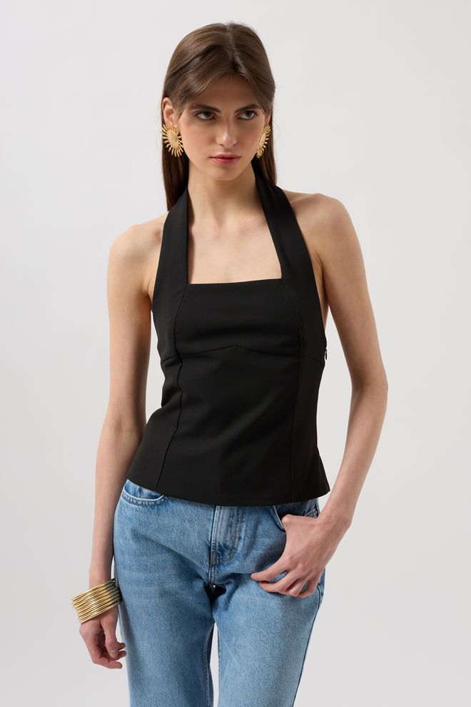 Black Fashion “Crop” Palaidinė Su Storu Dirželiu Juoda Didmeninė prekyba drabužiais Aptempta ir platėjanti