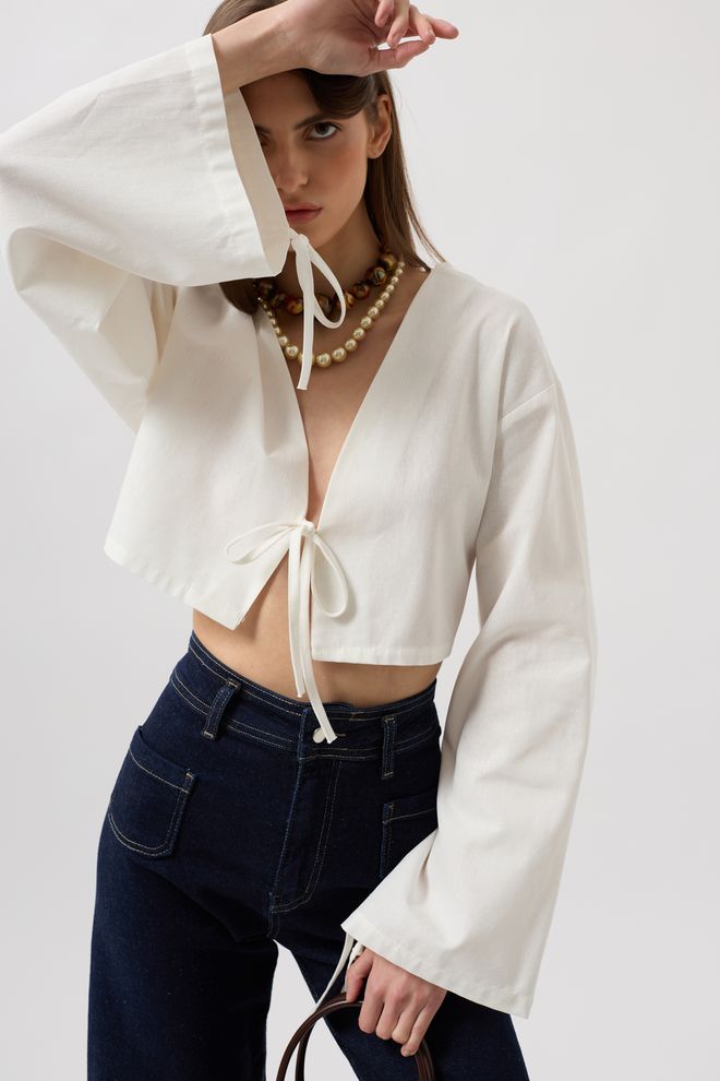 Black Fashion Palaidinė Ilgomis Rankovėmis “Tie Up Detail” Balta Didmeninė prekyba drabužiais Kokteilinė