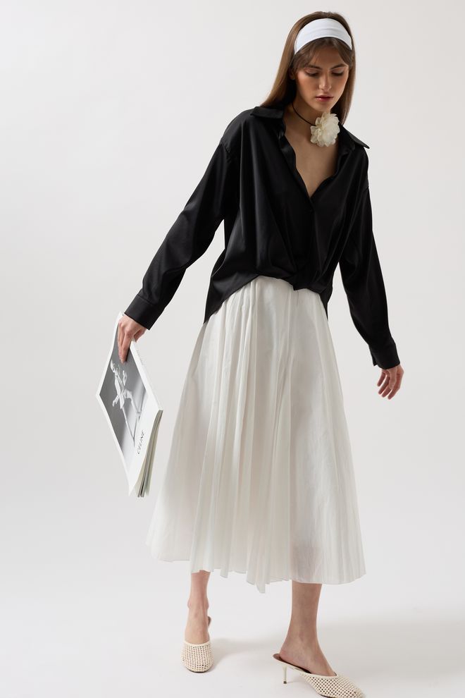 Black Fashion Crop Satijnen Overhemd Met Ruches Aan De Taille Zwart Groothandel Kleding Casual