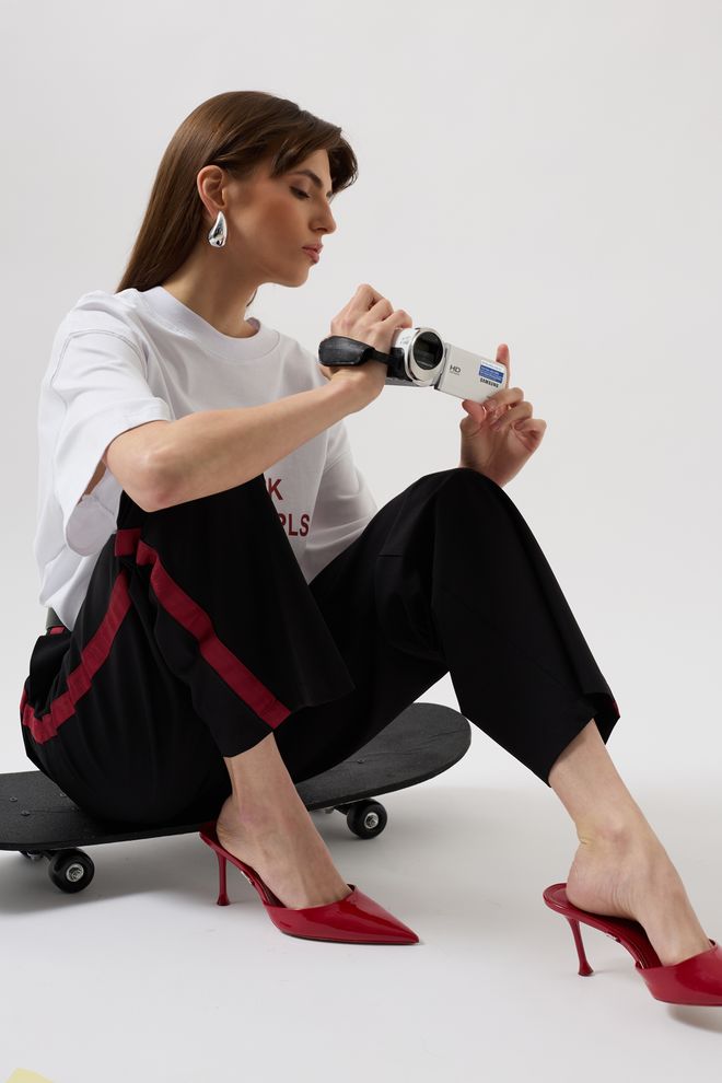 Black Fashion Stripe Detail Palazzo Pants Black Wholesale Clothing Formal