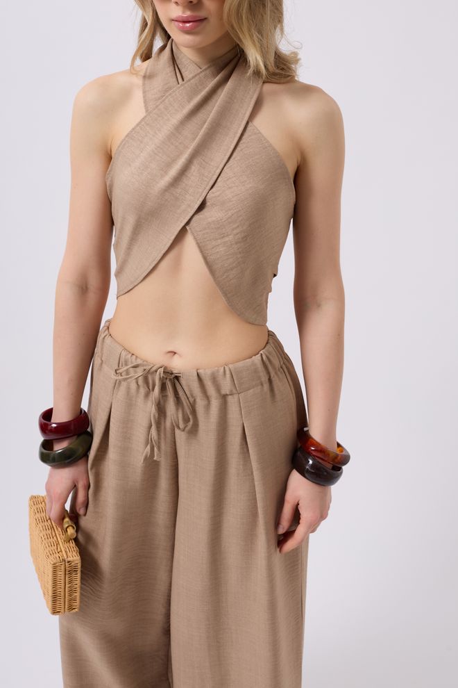 Black Fashion Crop En Lin À Nœud Croisé Vison Vêtements en gros Printemps