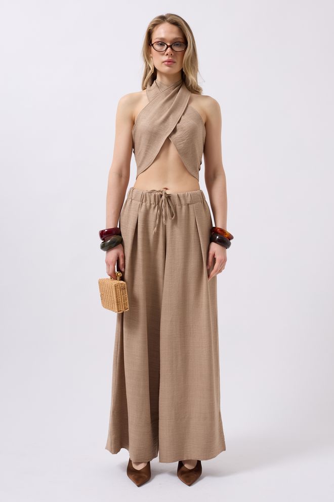 Black Fashion Crop En Lin À Nœud Croisé Vison Vêtements en gros Coton
