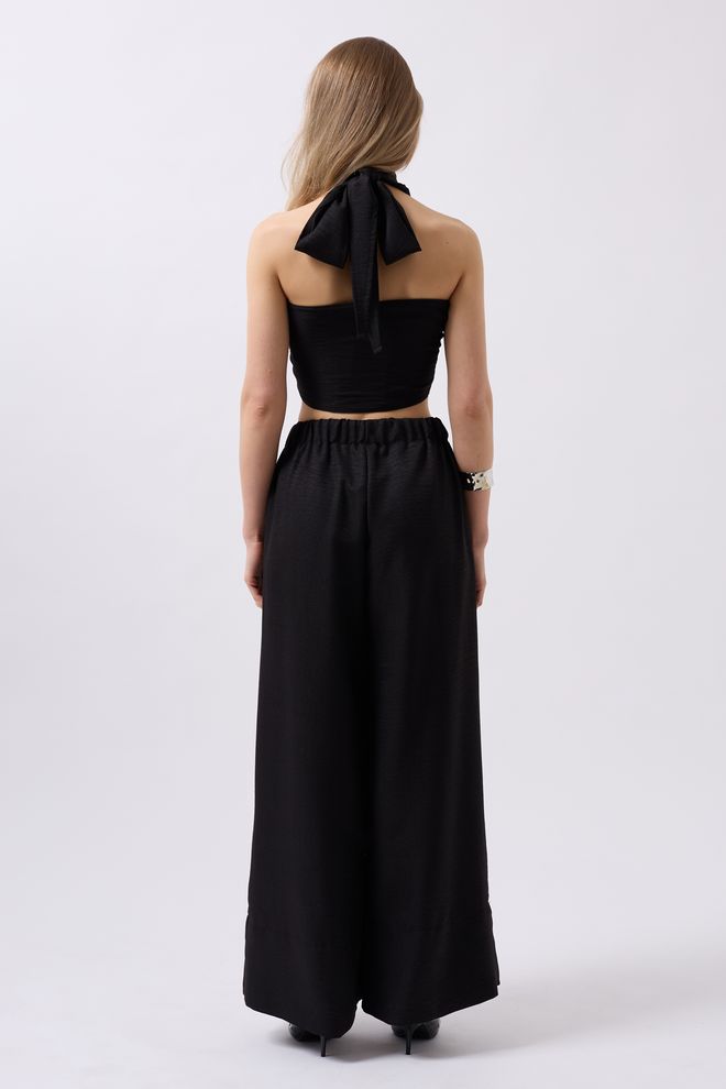 Black Fashion Crop Van Linnen Met Kruisstropdas Zwart Groothandel Kleding Formeel