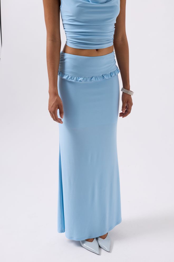 Black Fashion Maxi rok Met Opklapbare Tailledetails Blauw Groothandel Kleding Casual