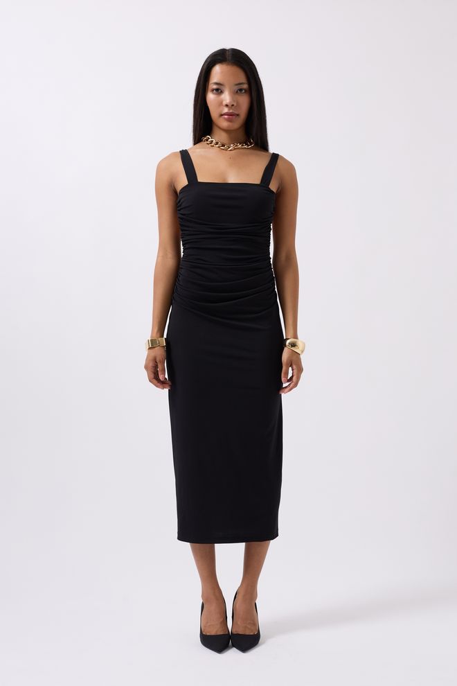 Black Fashion Slit Detail Back Neckline Dress Black Wholesale Clothing Elegant
