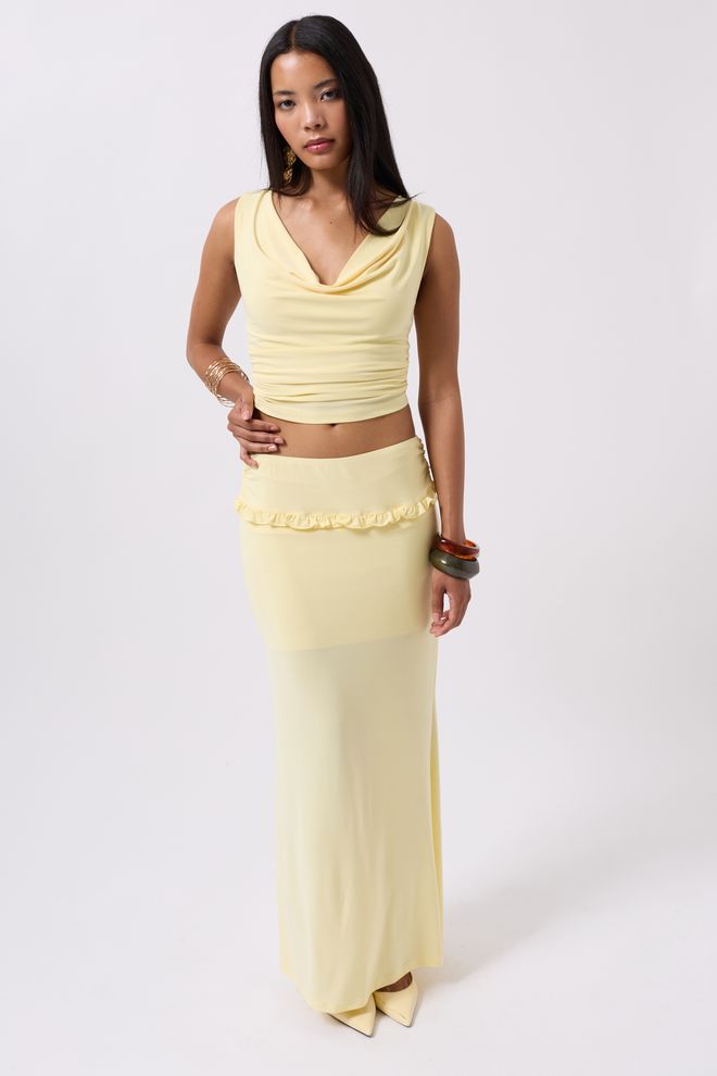Black Fashion Maxi rok Met Opklapbaar Detail In De Taille Geel Groothandel Kleding Casual