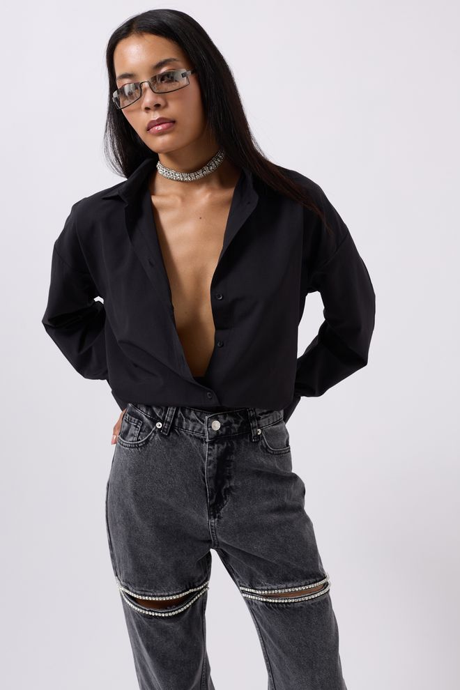 Black Fashion Basic Shirt Black Wholesale Clothing Casual