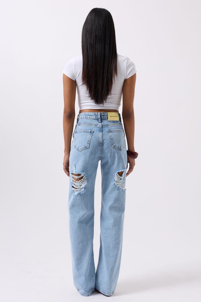 ESPADA Blue Mom Jeans High Waist Straight Leg Wholesale Clothing Sexy