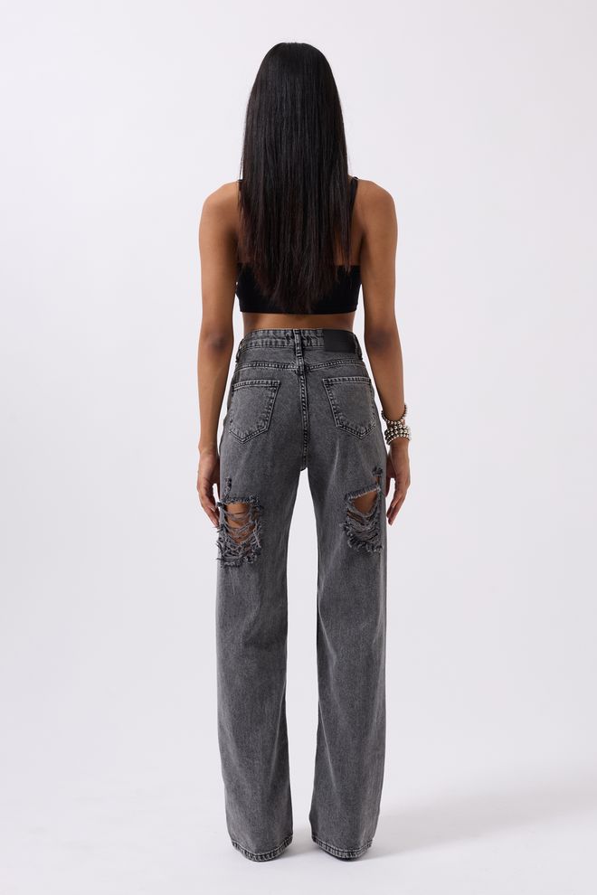 ESPADA Black High Waist Mom Jeans With Slant Pockets Wholesale Clothing Sexy