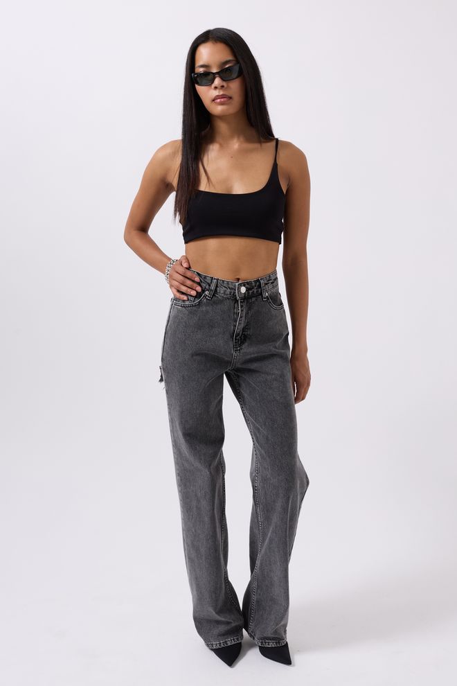 ESPADA Black High Waist Mom Jeans With Slant Pockets Wholesale Clothing Cotton