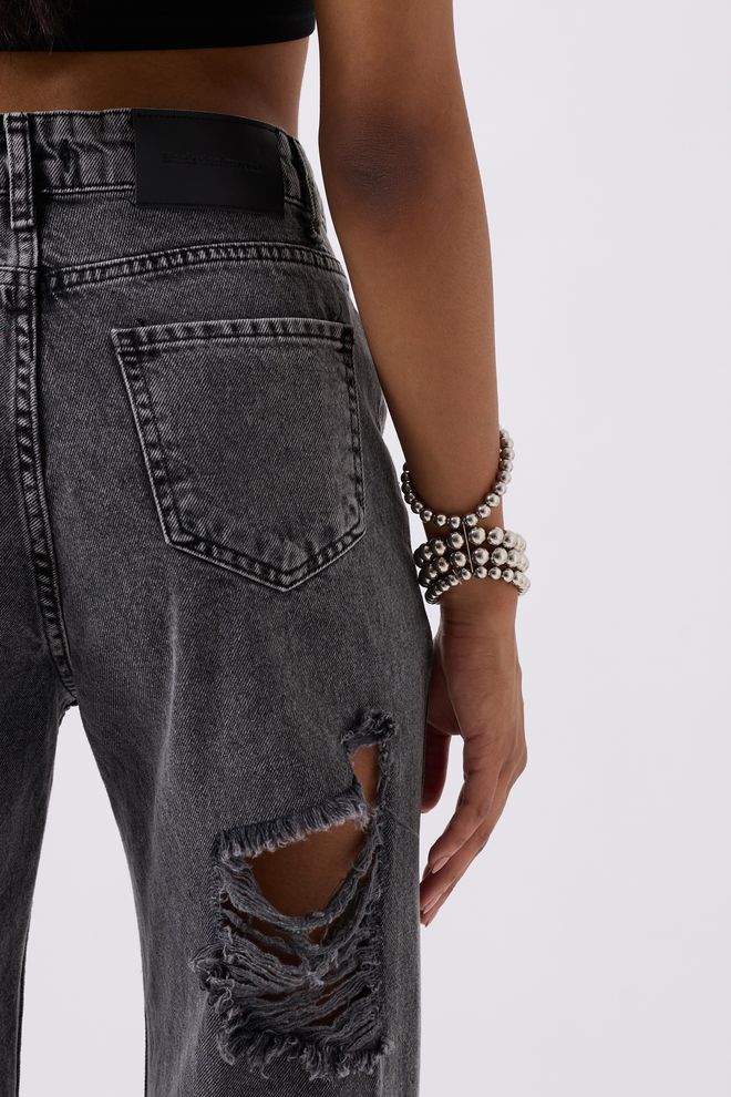 ESPADA Black High Waist Mom Jeans With Slant Pockets Wholesale Clothing Summer