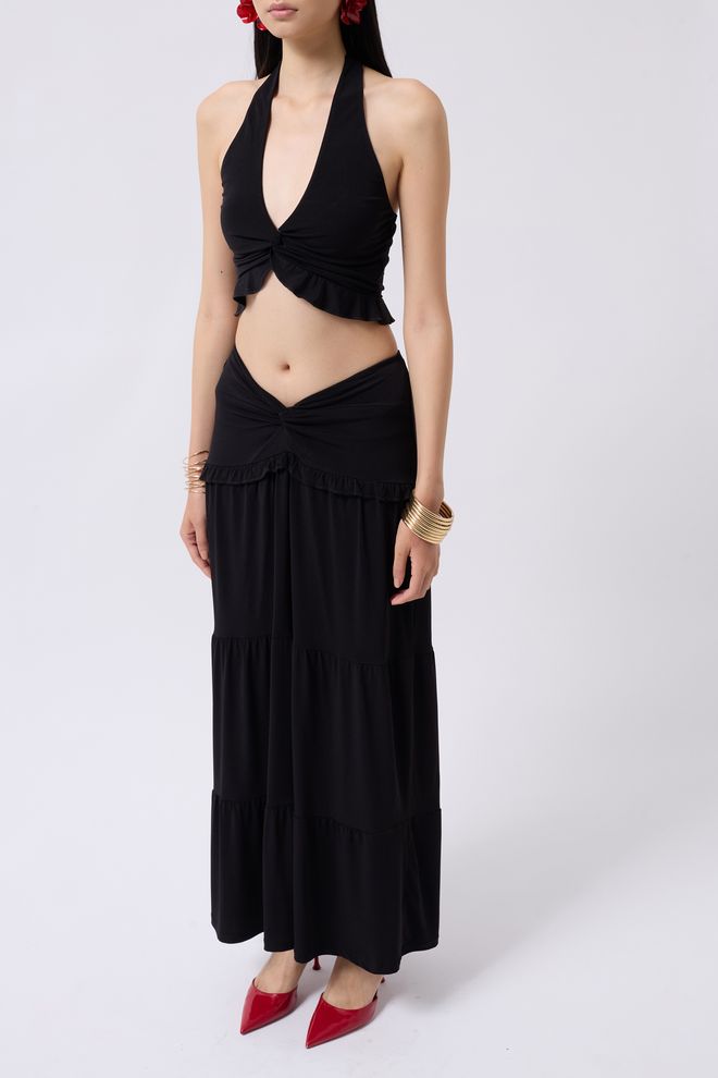 Black Fashion Ruffled Crop Sa Detaljima Čvora Crna Велепродаја одеће Лето