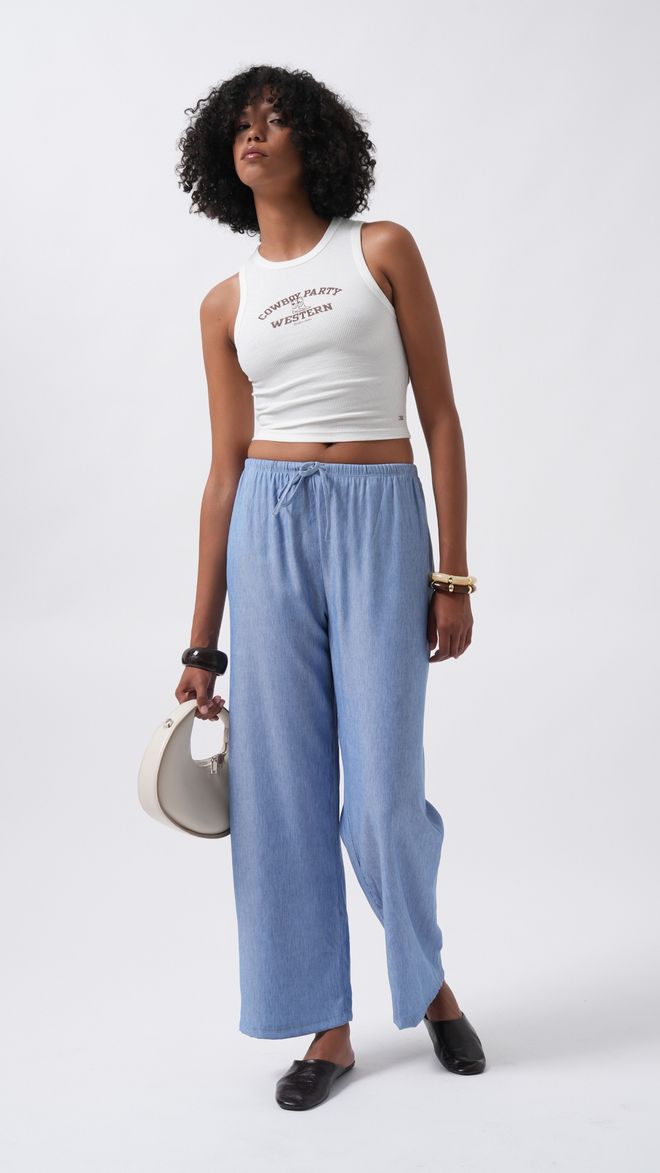 Black Fashion Pantaloni Palazzo Albaștri Cu Șnur Îmbrăcăminte cu ridicata Casual