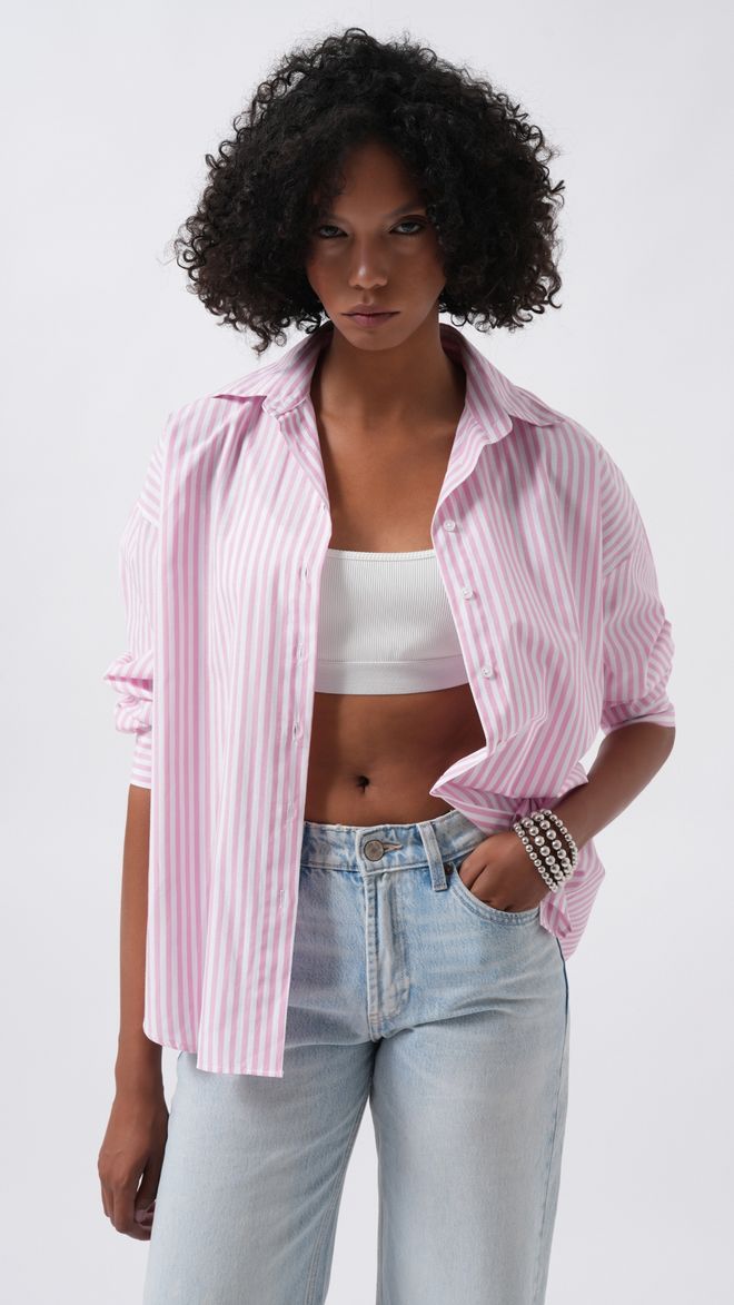 Black Fashion Roza Črtasta Priložnostna Oversized Majica Oblačila na debelo Ležerno