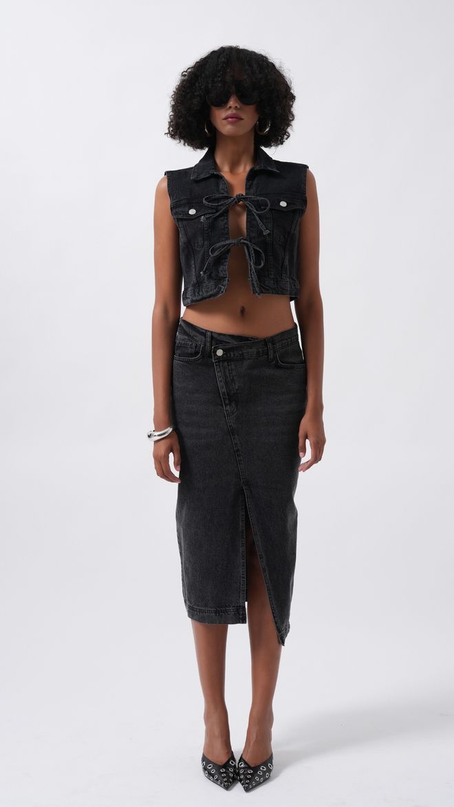 ESPADA Black Asymmetrical Midi Skirt Wholesale Clothing 1