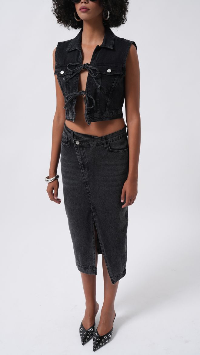 ESPADA Black Asymmetrical Midi Skirt Wholesale Clothing Birthday