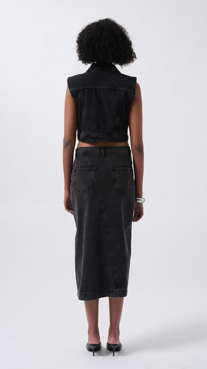 ESPADA Black Asymmetrical Midi Skirt Wholesale Clothing Sexy