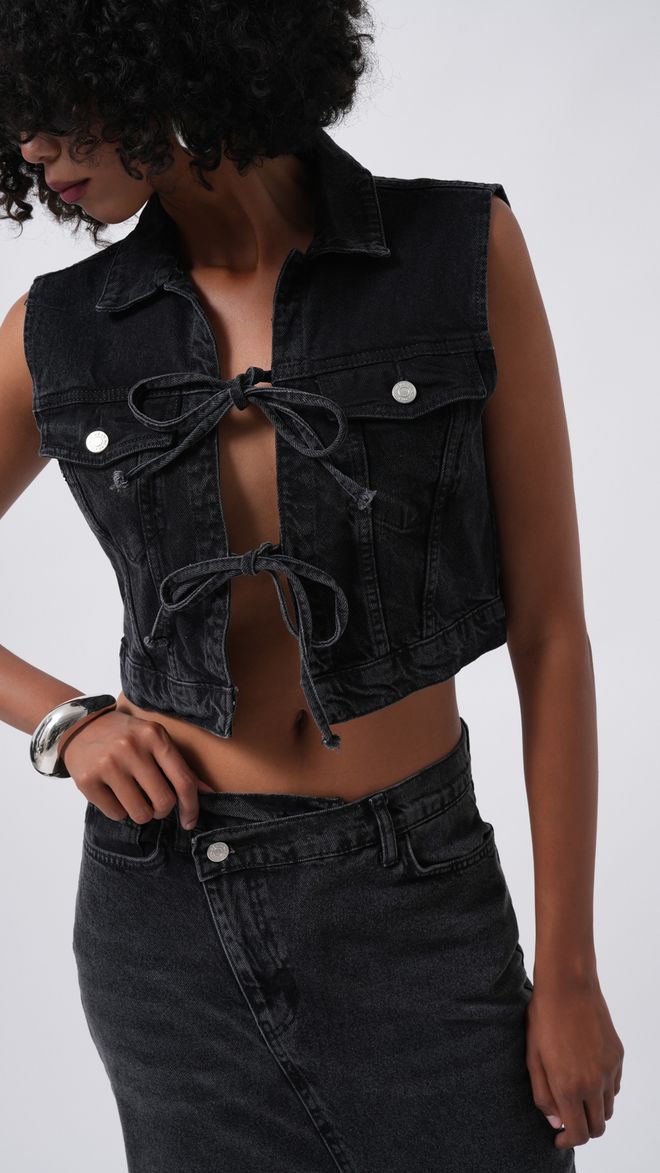 Black Fashion صدار أسود بقصة اقتصاص ضيقة مع ربطة ملابس بالجملة غير رسمي