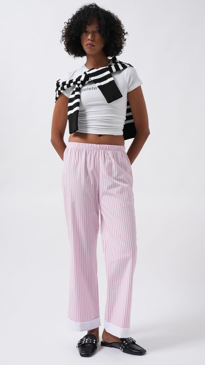 Black Fashion Pink Casual Striped Palazzo Pants Wholesale Clothing Casual