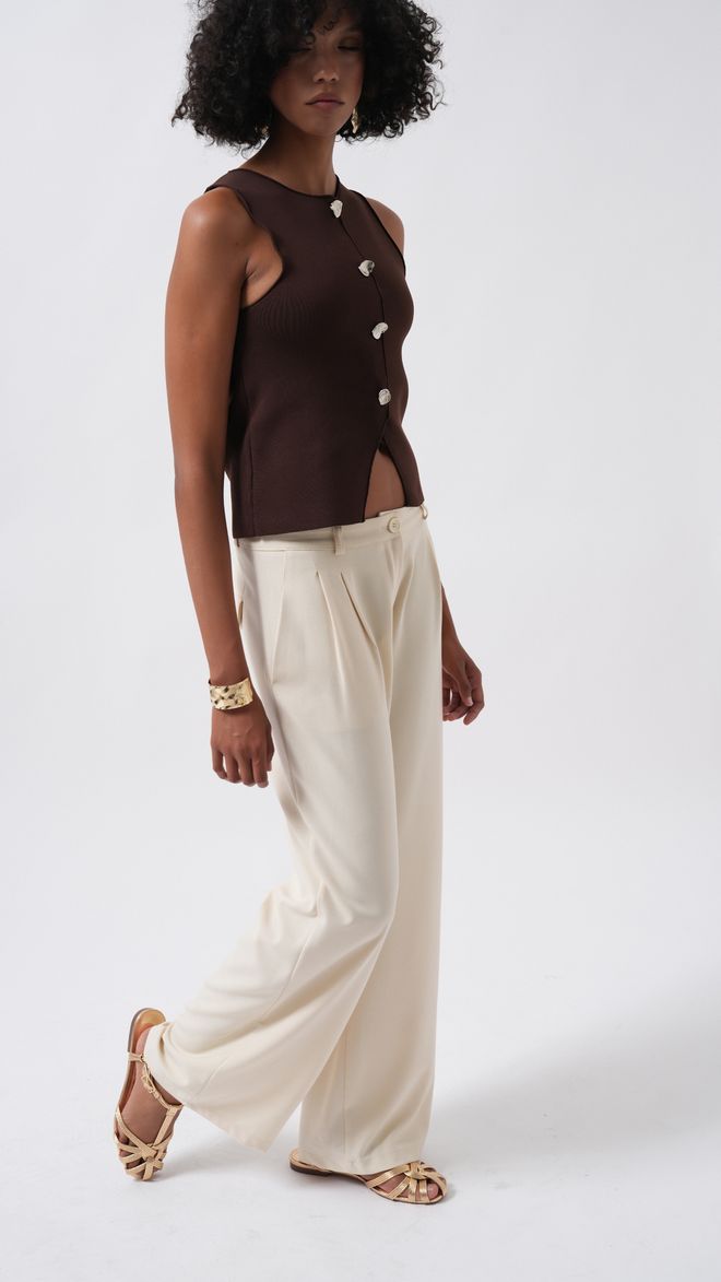 Black Fashion Beige Wide Leg Palazzo Pants Wholesale Clothing Casual