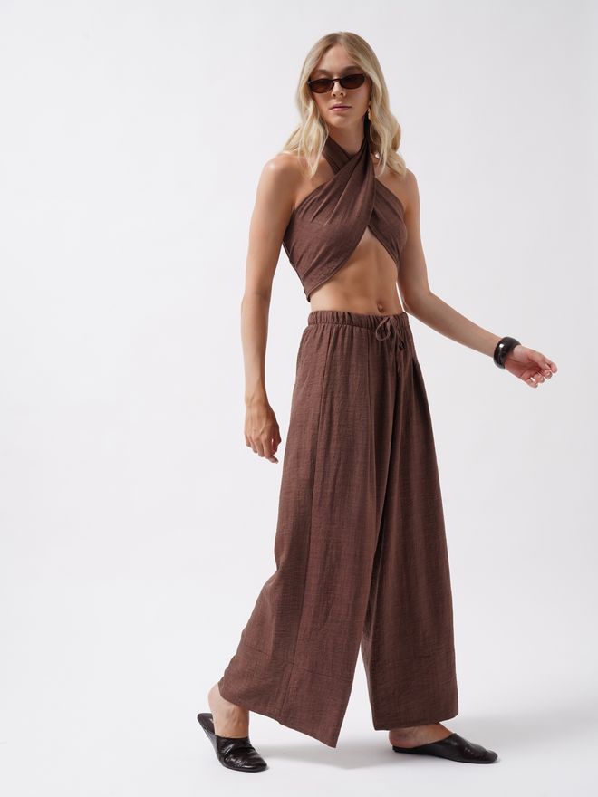 Black Fashion Καφέ Boho Casual Palazzo Παντελόνι Χονδρικό εμπόριο ενδυμάτων Casual