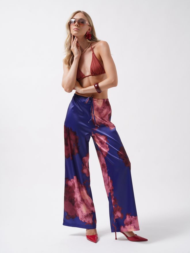 Black Fashion Blue Wide Leg Palazzo Pants Wholesale Clothing Casual