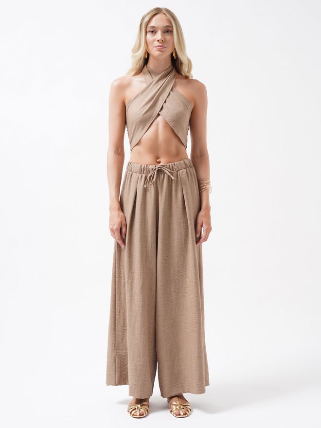 Black Fashion Beige Crop Top – Casual Boho Sexy Met Halter Hals Groothandel Kleding Katoen