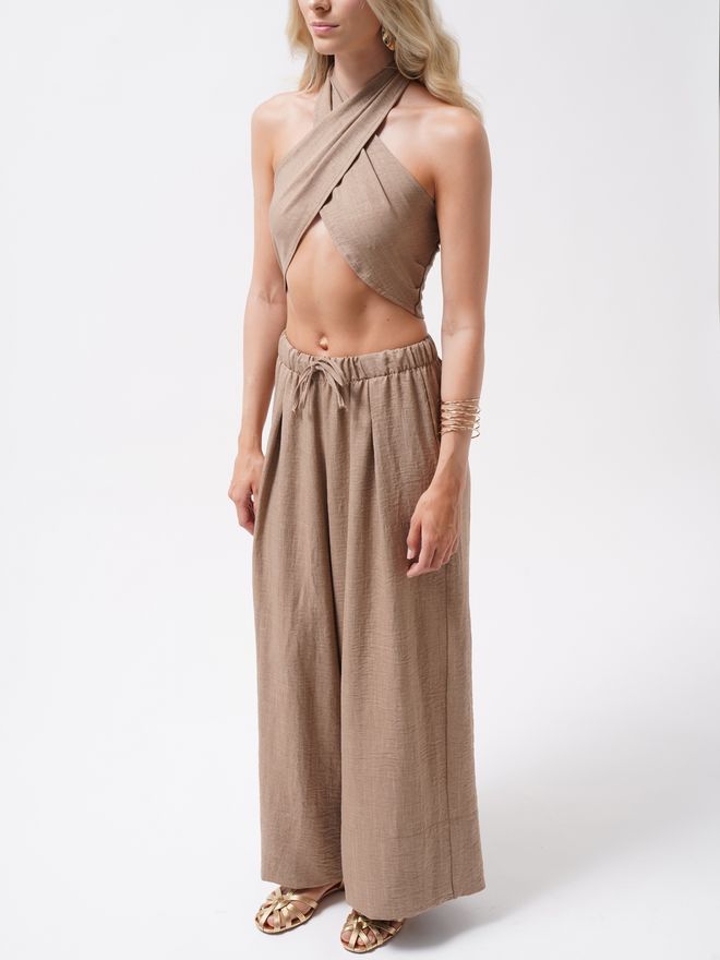 Black Fashion Beige Crop Top – Casual Boho Sexy Met Halter Hals Groothandel Kleding Strand