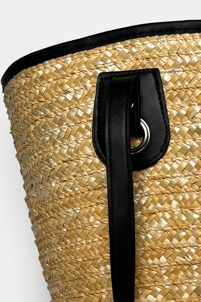 Black Fashion Bolso De Paja Con Detalle De Piel Beige Ropa al por mayor 3