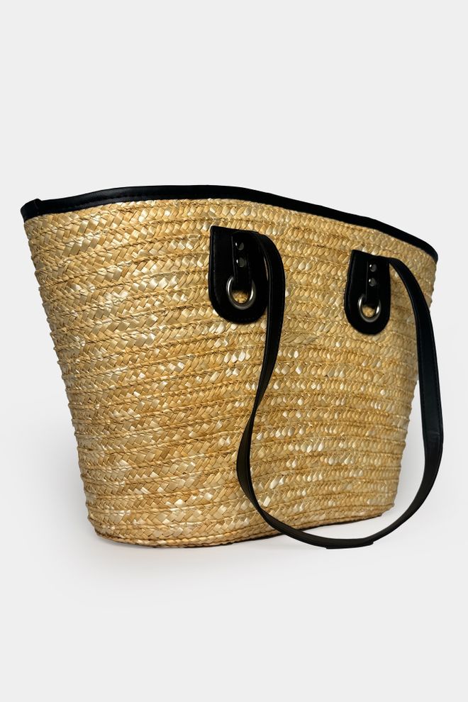 Black Fashion Bolso De Paja Con Detalle De Piel Beige Ropa al por mayor 2