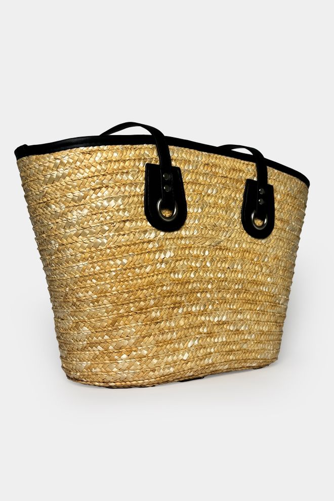 Black Fashion Bolso De Paja Con Detalle De Piel Beige Ropa al por mayor 1