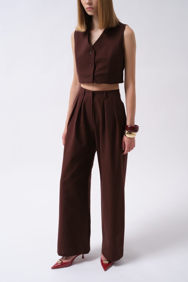 ESPADA Brown Elegant Palazzo Pants Wholesale Clothing Spring