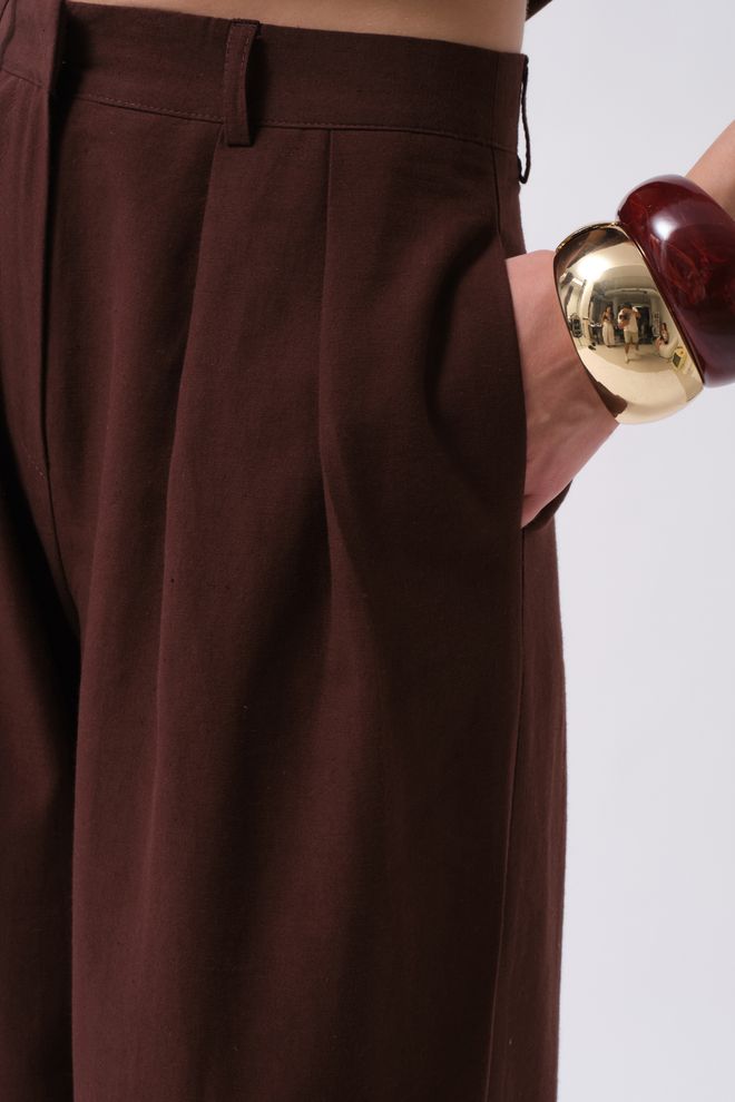 ESPADA Brown Elegant Palazzo Pants Wholesale Clothing Vintage