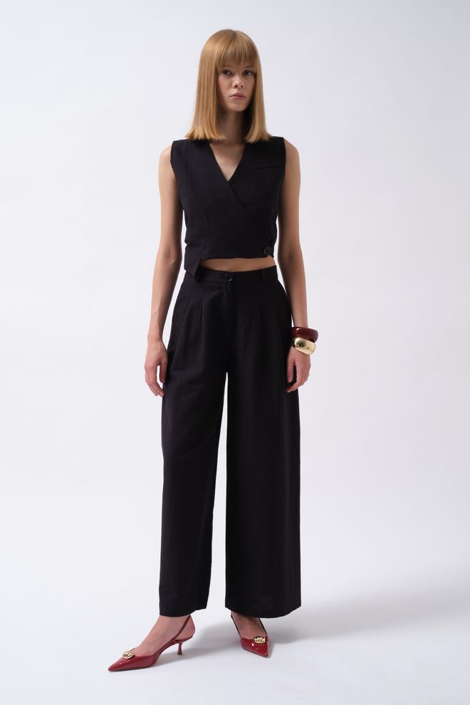 Black Fashion Zwarte Palazzo Broek Groothandel Kleding Casual