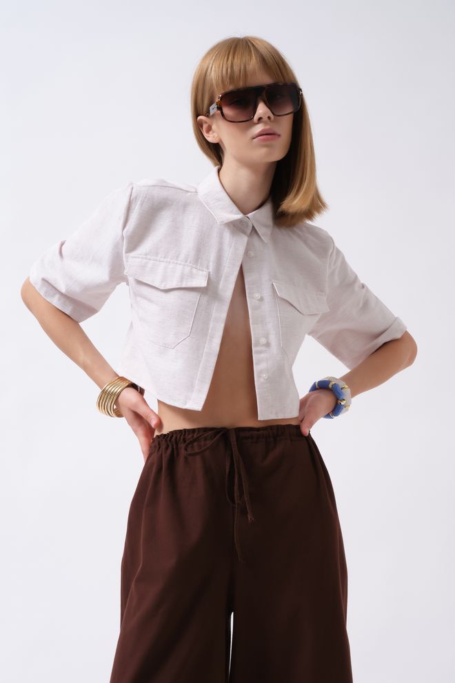 Black Fashion Witte Crop Shirt Met Polohals Groothandel Kleding Casual