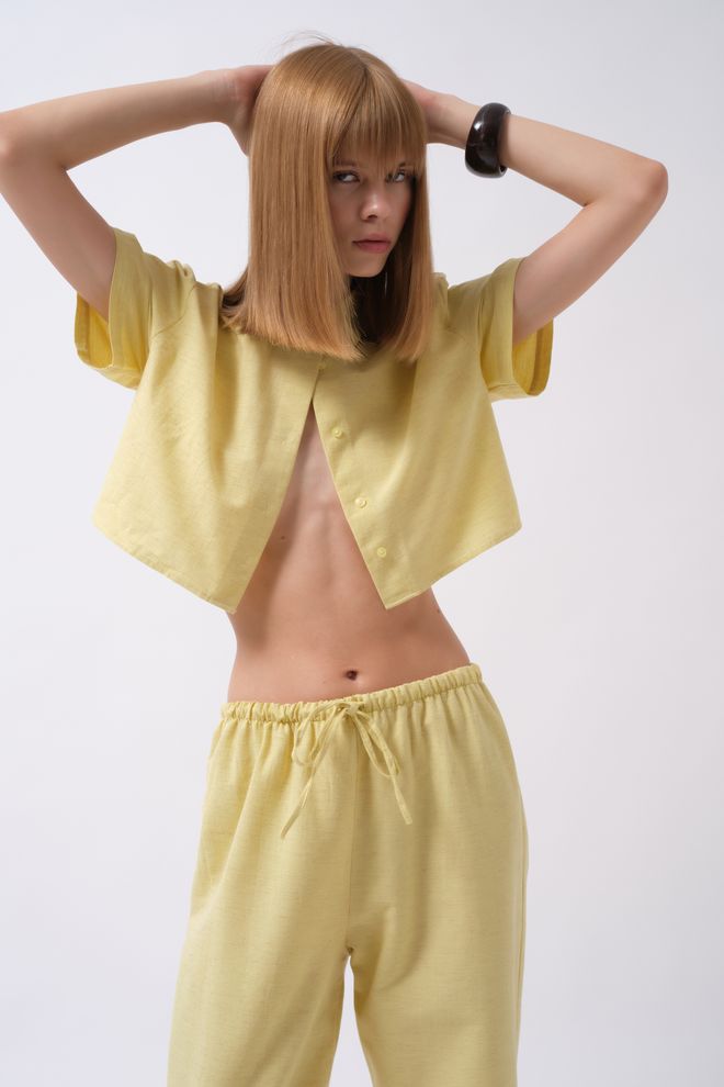 Black Fashion Gele Casual Oversized Crop Shirt Met Polokraag Groothandel Kleding Casual
