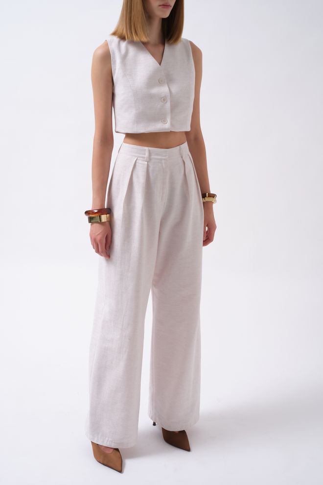 ESPADA Ecru Palazzo Pants With High Waist And Wide Leg Wholesale Clothing Work