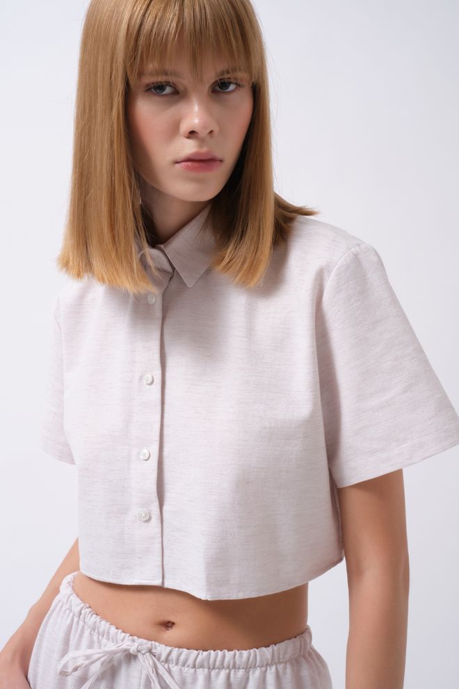 Black Fashion Beige Casual Crop Shirt Met Polokraag Groothandel Kleding Casual